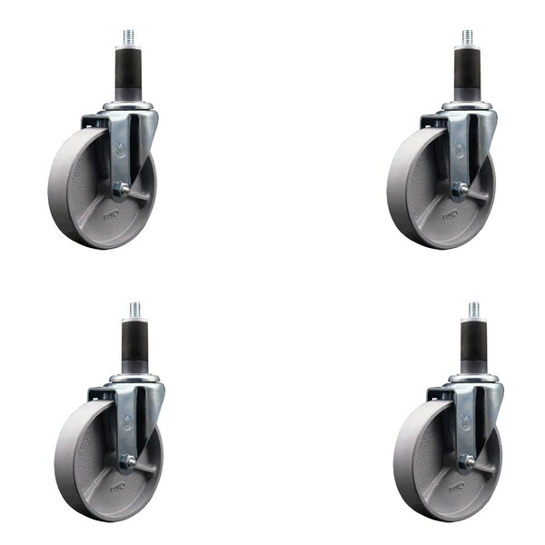 Service Caster 5'' Semi Steel Wheel Swivel 1-1/4'' Expanding Stem Caster Set, 4PK SCC-EX20S514-SSS-114-4 - main